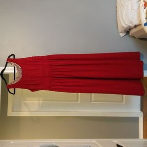 Modcloth Yellow Star red gown with pearl collar